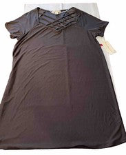 Vestido NEGRO Tirantes Cuello en V Tejido Verano Elástico Mangas Cortas Mujer TALLA 2X NUEVO