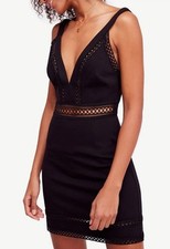 Mini Vestido Free People Iris Bodycon MUJER TALLA PEQUEÑA Negro Acanalado Tejido Nuevo con Etiquetas $168