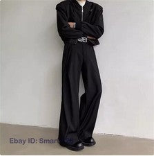 Hombre Otoño Moda Suelto Negro Traje Pierna Ancha Pantalones Juveniles Informales Pantalones Japón