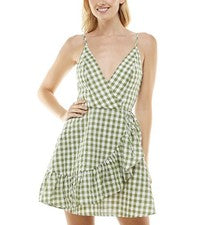 Vestido Speechless Juniors Guinga Algodón Imitación Envoltura Verde Blanco Talla L
