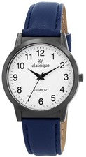 Classique Business reloj de pulsera para hombres reloj de cuarzo negro blanco azul cuero sintético