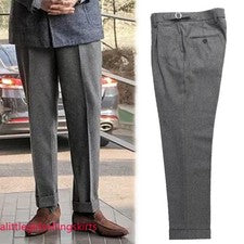 Pantalones de Traje Gurkha de Lana Tweed de Colección para Hombres Estilo Británico Pantalones Rectos Lo último