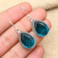 Pendiente de joyería de plata de ley 925 hecho a mano con piedras preciosas de Indicolite
