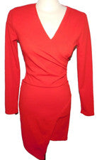 VESTIDO DE MODA FAVLUX CUELLO EN V BODYCON ABRIGO SINTÉTICO ROJO PARA MUJER TALLA M NUEVO CON ETIQUETAS