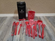Juego de utensilios de cocina de silicona roja Pranski 12 piezas soporte resistente al calor nuevo antiadherente