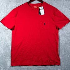 Camiseta Polo Ralph Lauren Para Hombres S Roja Calce Clásico Bolsillo Cuello Redondo Poni $55
