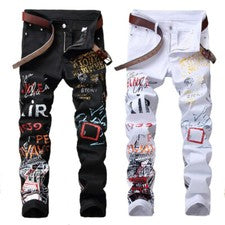 Moda Para hombres Negro Graffiti Estampado Denim Punk Hip Hop Pantalones Pantalones Jeans