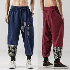 Hombres Estilo Chino Ocio Harén Pantalones Con Cordones Cinturón Pantalones Sueltos Pantalones al Tobillo