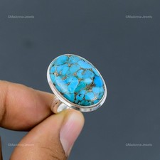 Anillo solitario de plata de ley con piedras preciosas turquesa azul cobre oferta del día de las hijas