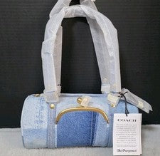 Bolso Coach Kisslock Barrel 28 en Denim Reutilizado CEM08 Nuevo con Etiquetas