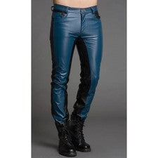 Pantalones estilo jeans reales de cuero para hombre hechos a mano piel de cordero azul negro