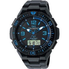 Citizen Q&Q Solar Analog Watch Black Blue Urethane MD06-335 Men's