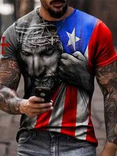 Camiseta Jesús Cristiano EE. UU. Camiseta Bandera gráfica Moda Novedad Hombres Camisa