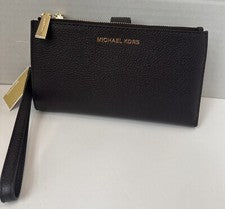 Muñequera Michael Kors Jet Set Doble Cremallera para Mujer, Chocolate/Dorado Totalmente Nueva