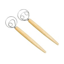 ¡Batidor de masa danés de acero inoxidable con mango de madera para hornear perfectamente!