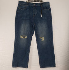 Moda Nova Hombres Jeans Hombres 40 Luke Envejecido Suelto Medio Lavado Botón Mosca Tinte