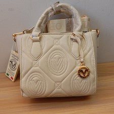 Bolso de Mano Italiano VALENTINO ORLANDI Mujer Hueso Acolchado Logo Bandolera Vegano NUEVO