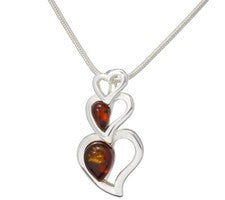 Collar colgante doble corazón plata esterlina 925 ámbar báltico natural regalo