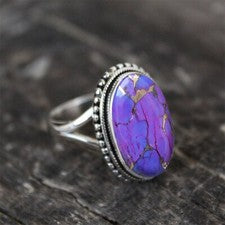 Anillo para mujer de plata de ley 925 púrpura cobre turquesa ovalado hecho a mano