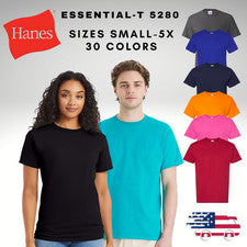 Camiseta Hanes Essential-T 100% Algodón Cuello Redondo Estilo 5280 Tallas S-5XL Unisex