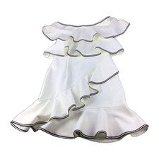 Vestido Gracia con Volantes Para Mujer Talla Mediana (M) Blanco Negro Borde Cuello Barco Elastizado Nuevo