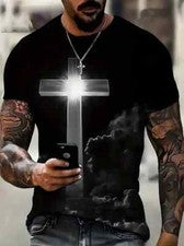 Camiseta Nube de cruz cristiana Negro Blanco Moda Novedad Manga corta Camisa Tee