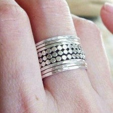 Conjunto de 9 anillos apilables de banda delgada mixta de ley 925 sólida anillo martillado todos los tamaños
