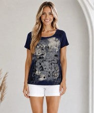 Camiseta Top Mujer Italia Estampado Gráfico Talla Pequeña Tachonada Crochet Nueva Con Etiquetas