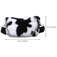 Bolso de hombro de felpa con patrón de vaca de 1 pieza para mujer