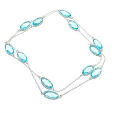 Collar suizo de piedras preciosas con forma ovalada de topacio azul cadena hecha a mano joyería 36" CH 7376
