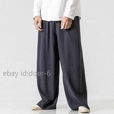 Pantalones Sueltos de Algodón de Lino para Hombres Kung Fu Tai Chi Pantalones Chinos Estilo Pierna Ancha