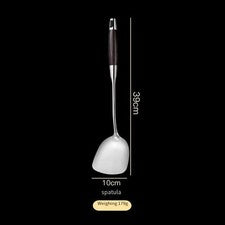 Juego de utensilios de cocina de acero inoxidable con asas de madera para resistencia al calor