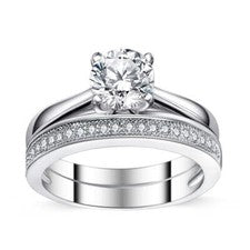 Juego de anillos de compromiso de eternidad de circonitas cúbicas de plata de ley 925 para mujer
