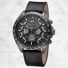 Regent Cuero Reloj de los Hombres Pulsera Cuarzo Negro Verde URBA829