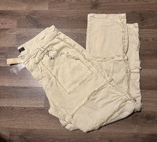 Pantalones de mezclilla para hombre Reason Brand 36 capas deshilachadas apilados beige avena pierna recta nuevos con eti