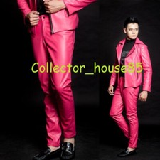 Nuevo Pantalón Hombre Pantalón 100% Cuero Piel de Cordero Rosa Genuino Informal Formal Estilo 41