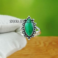 Anillo de regalo hecho a mano de plata de ley 925 con piedras preciosas de malaquita talla 5 a 13 de EE. UU.