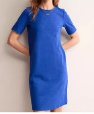 Nuevo sin etiquetas Vestido Boden Ali Manga Pom Hasta la Rodilla Para Mujer Talla US 12L Azul Manga Corta