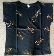 Moda Mujer T Camiseta Negro Beige Azul Oro Estampado G Grande L 44/46 Top Nuevo