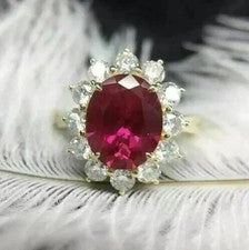 Anillo de boda enchapado en oro amarillo de 14 quilates de corte ovalado de 3,00 quilates creado en laboratorio