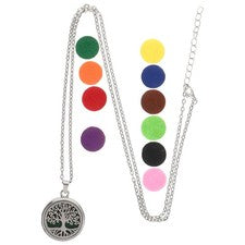 1 Set Essential Oil Necklace With Refilled Pads - Tree Of Life Pendant Perfume