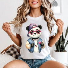 Panda Bear Corazón Gafas de sol Mujer Camiseta Linda Camiseta Animal