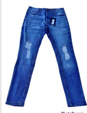 Pantalones de mezclilla para hombre nuevos con etiquetas Boohoo ajustados rotos hasta la rodilla con abrasión talla 32