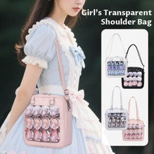 Mujer Estilo Cuadrado Bolso de Hombro Bandolera Mochila Transparente Cuero PU