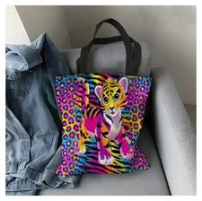 Bolso de Mano Estilo Años 90 Arco Iris Tigre Dibujos Animados Colorido Bolso de Compras Correa Negra 1 Pc