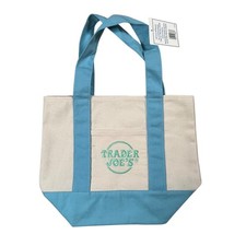Nuevo Bolso de Mano Trader Joes Mini de Lona Unisex Pequeño Azul Crema Pastel Bordado