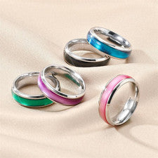 Anillo plata púrpura rosa verde azul incrustación colores coloridos anillo de cinta talla 52-70 acero inoxidable