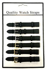 Nuevo lote de 6 correas de reloj de cuero negro genuino de 6 mm a 24 mm