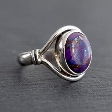 Joyería hecha a mano de plata esterlina 925 piedras preciosas púrpura cobre turquesa forma ovalada