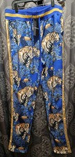 Pantalones deportivos G-STYLE para hombre azul dorado Tiger Jungle L nuevos con etiquetas Tigres Mascota